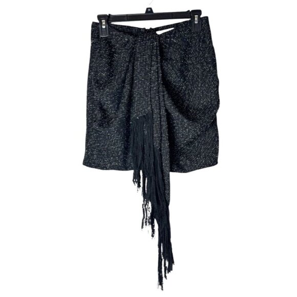 House Of CB Skirt Women Small Black‎ Tweed Draped Fringe Mini Sexy Preppy - Picture 2 of 10